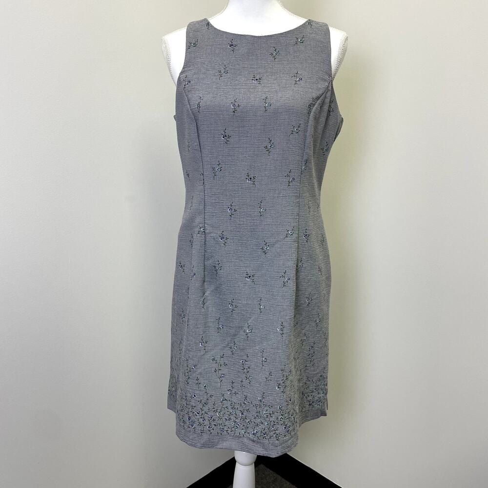 Vintage Especially Yours Houndstooth Floral Sheath Dress 10 Blue Floral Whimsy